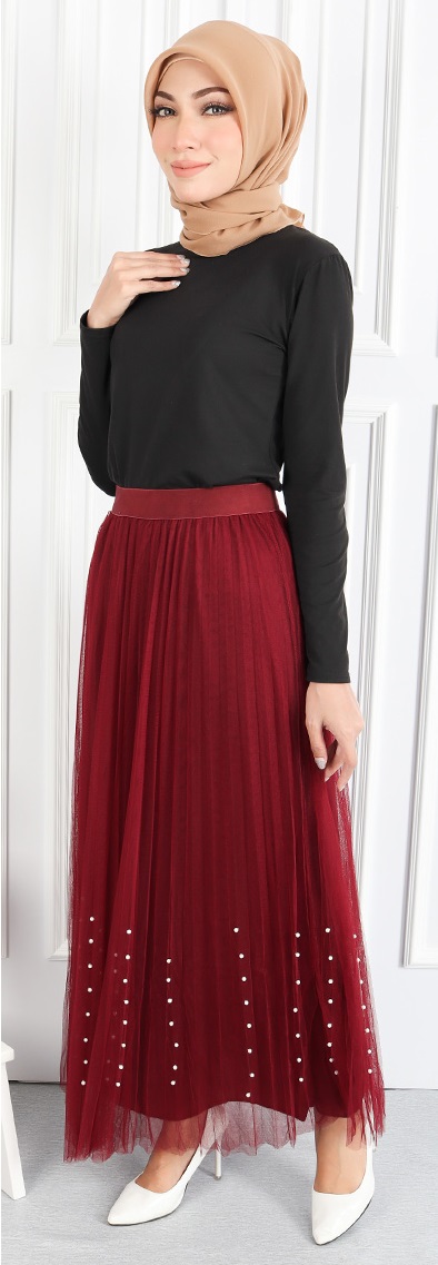 QA-544 VOGUE FLARED SKIRT MAROON